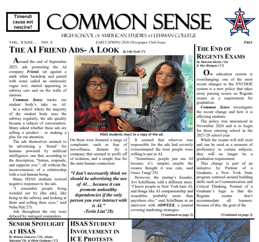 Front page of a newspaper