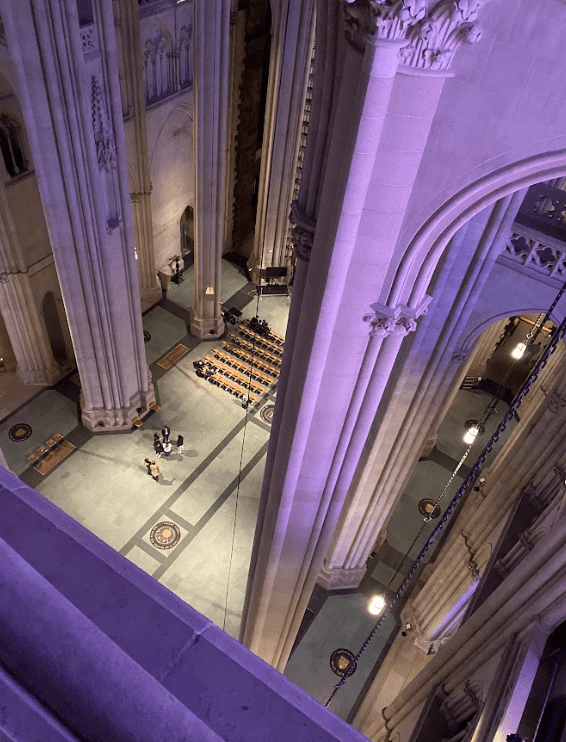 An image of the floor of the cathedral from 120ft above.